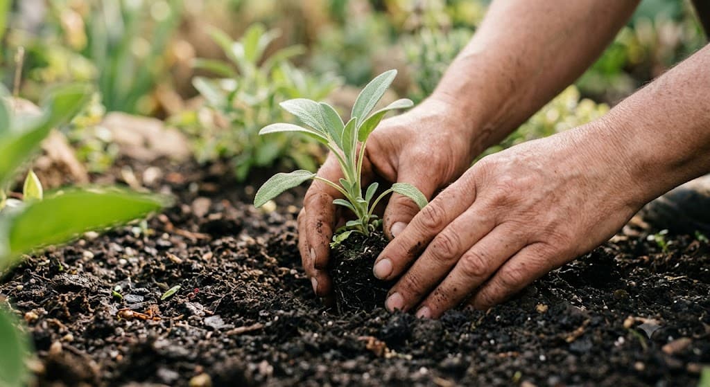 Hands planting seeds